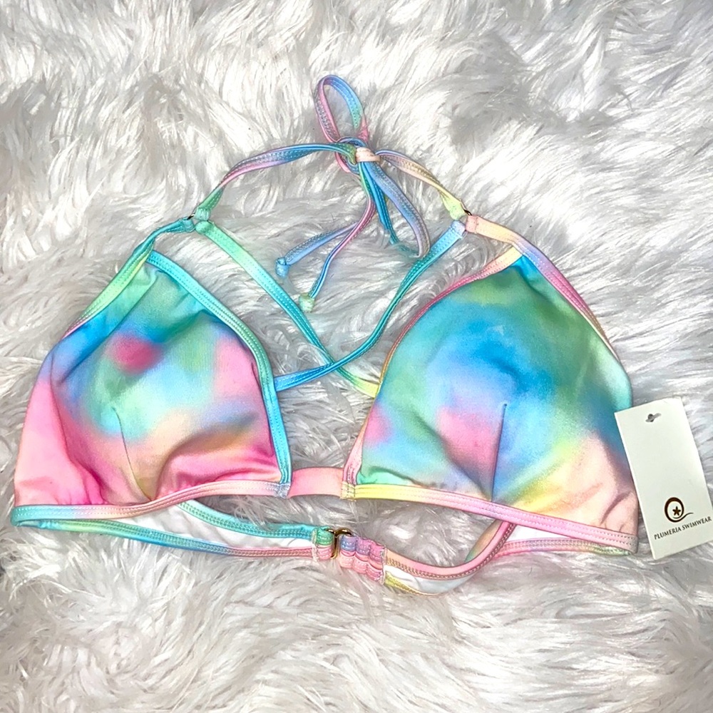 NWT Tie-Dye Neon Plumeria Bikini Top